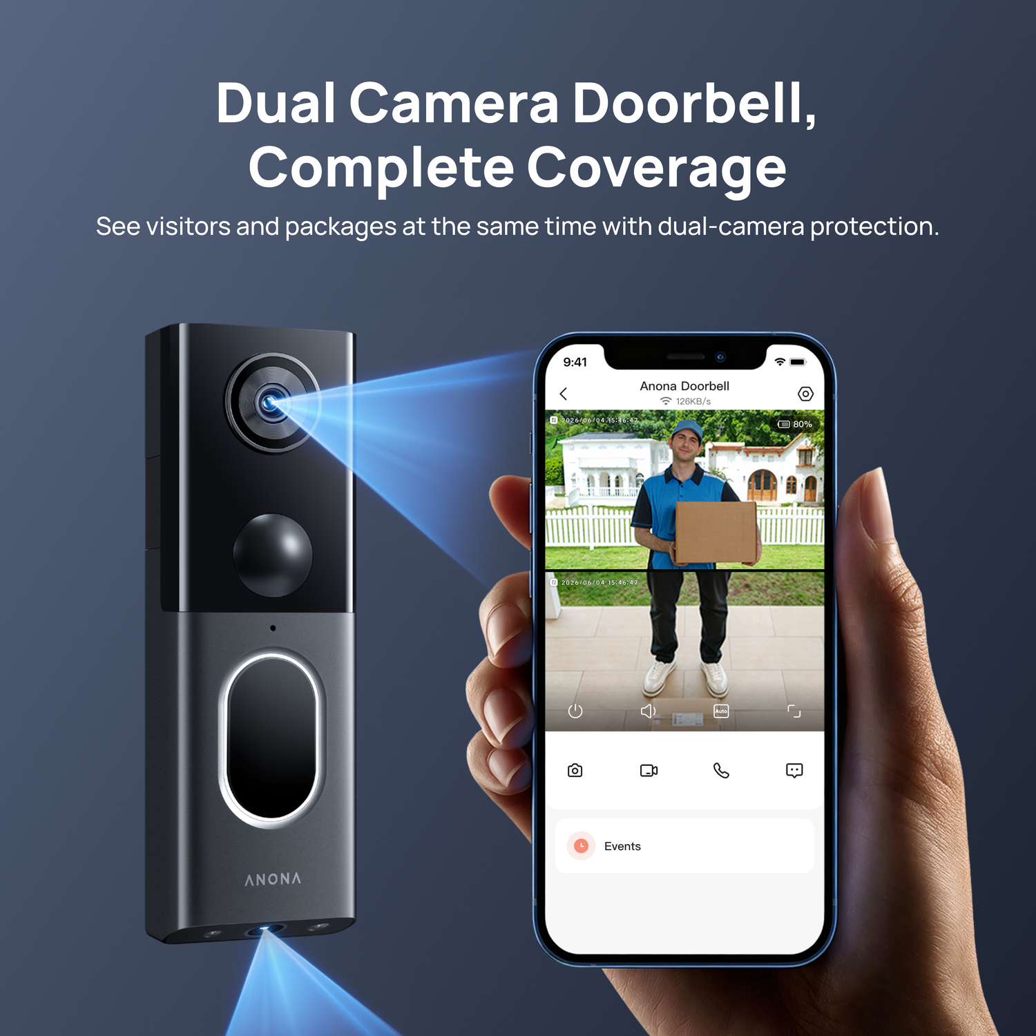 2K+ 5MP Dual Camera Video Doorbell with Chime