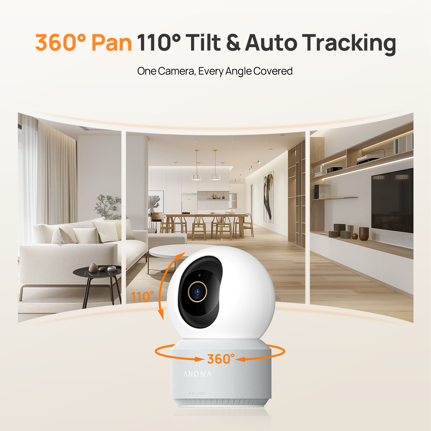Anona Pano - 4K UHD 360° Pan Tilt Dual-Band Wi-Fi 6 Indoor AI Security Camera