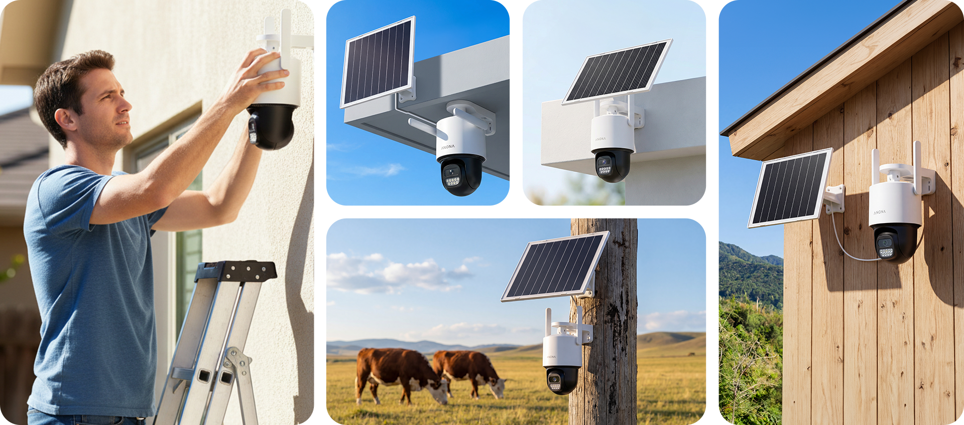 Anona Orbis wireless solar-powered security camera can be easily installed on homes, garages, sheds, farms, and other outdoor locations without power cables.