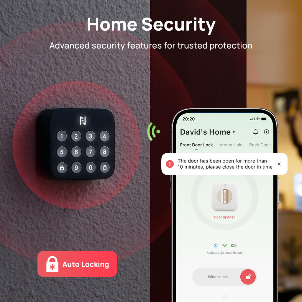Anona Aurora and Holo Bundle: 4K UHD AI Solar/Battery Powered 24/7 AOV Recording Security Camera and Smart Wi-Fi Lock