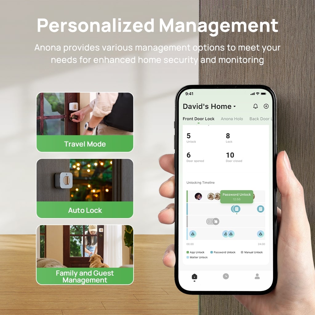 Anona Holo Wi-Fi Smart Lock and Keypad Set- Compatible with Matter, Auto Lock/Unlock
