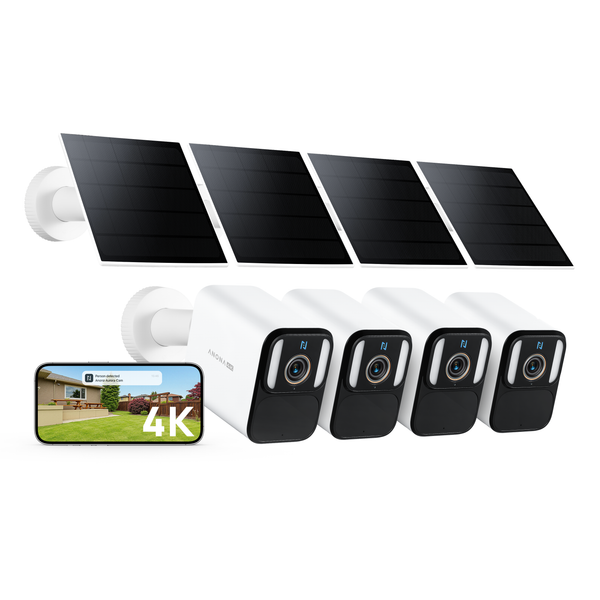 4K UHD Solar/Battery Powered 24/7 Recording Outdoor Security Camera 4 Pack