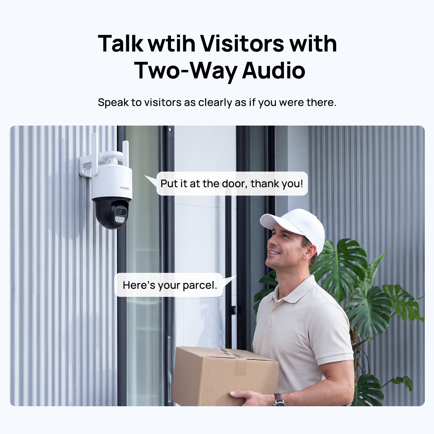 Use two-way audio to speak with visitors, delivery drivers, or family members directly through the Anona app.