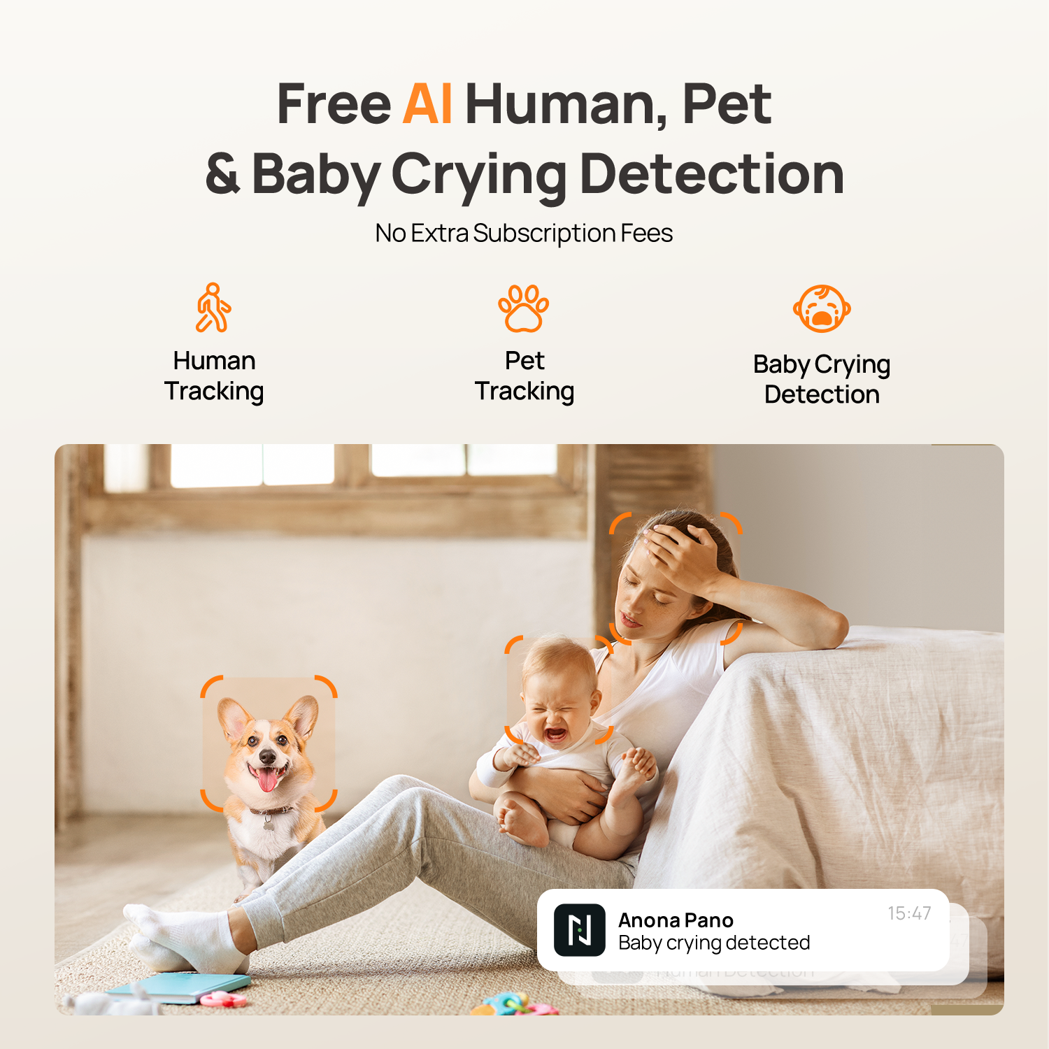 Anona Pano - 4K UHD 360° Pan Tilt Dual-Band Wi-Fi 6 Indoor AI Security Camera