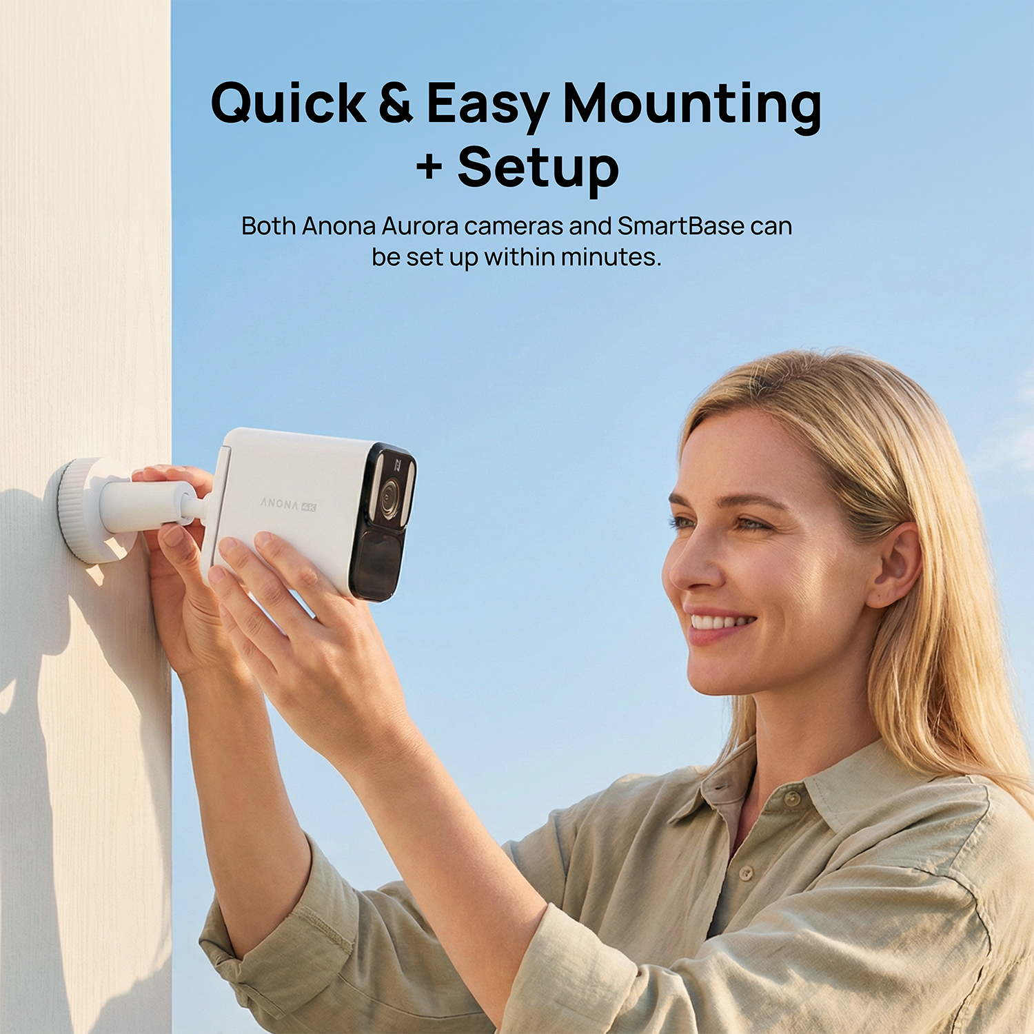 Anona Aurora + SmartBase Kit | 4K UHD 24/7 AOV Solar Outdoor AI-powered Camera Security System